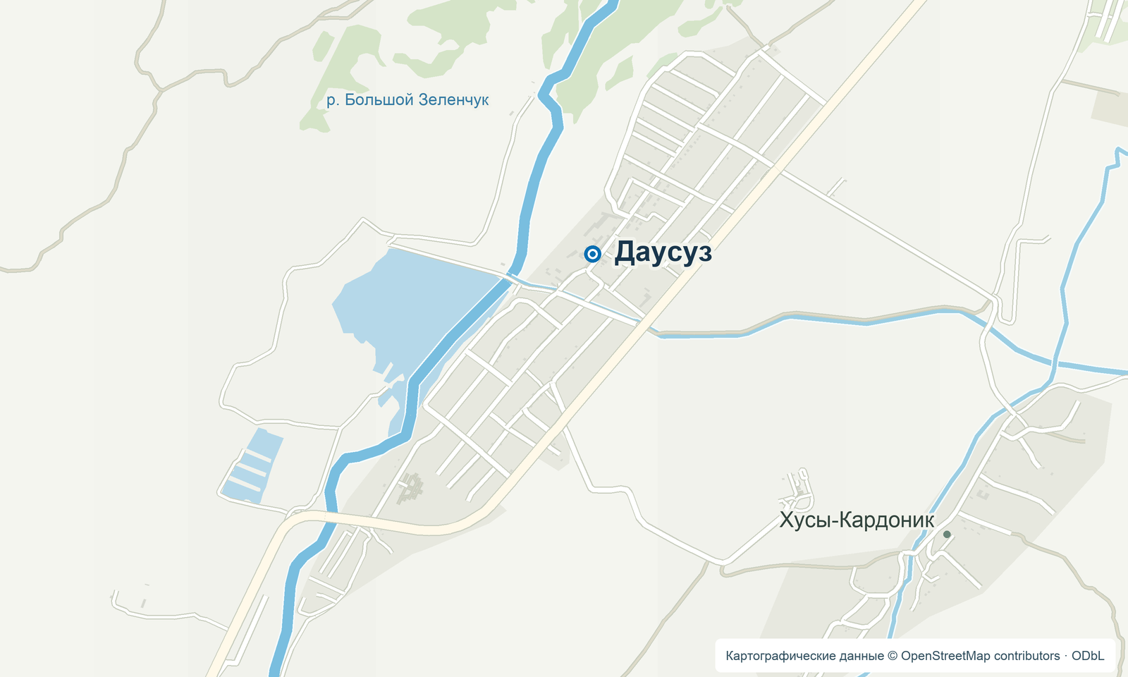 Карта района села Даусуз и посёлка Хусы-Кардоник